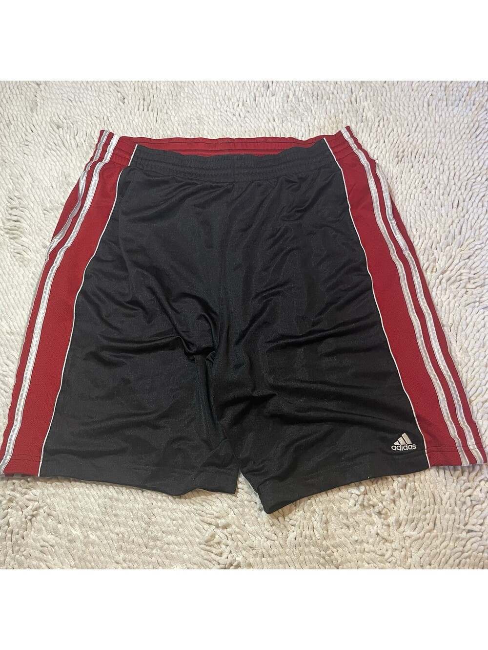 Y2K Adidas Shorts Mens L Black Red 3 Stripe Basketball Gym Training Shine *READ*